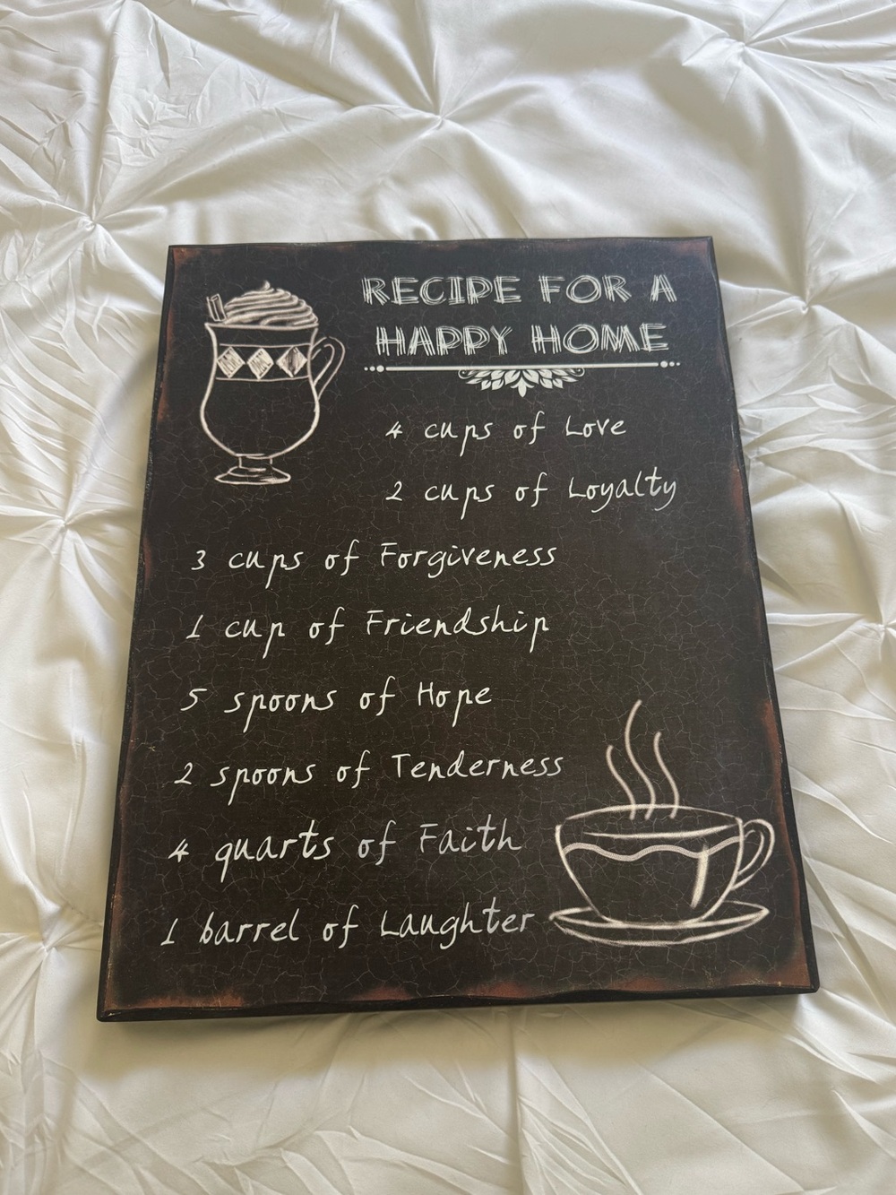 Rustic Chalkboard Style "Recipe for a Happy Home" Wooden Wall Art 12"x16"